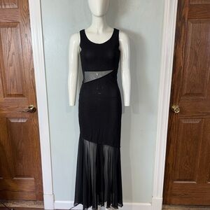 Vintage Y2K Hyphen Sleeveless Sheer Cutout Black Sparkling Evening Maxi Dress S